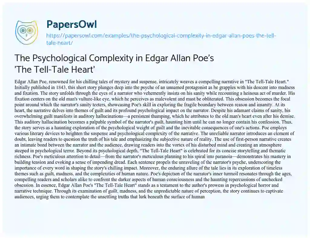 Essay on The Psychological Complexity in Edgar Allan Poe’s ‘The Tell-Tale Heart’
