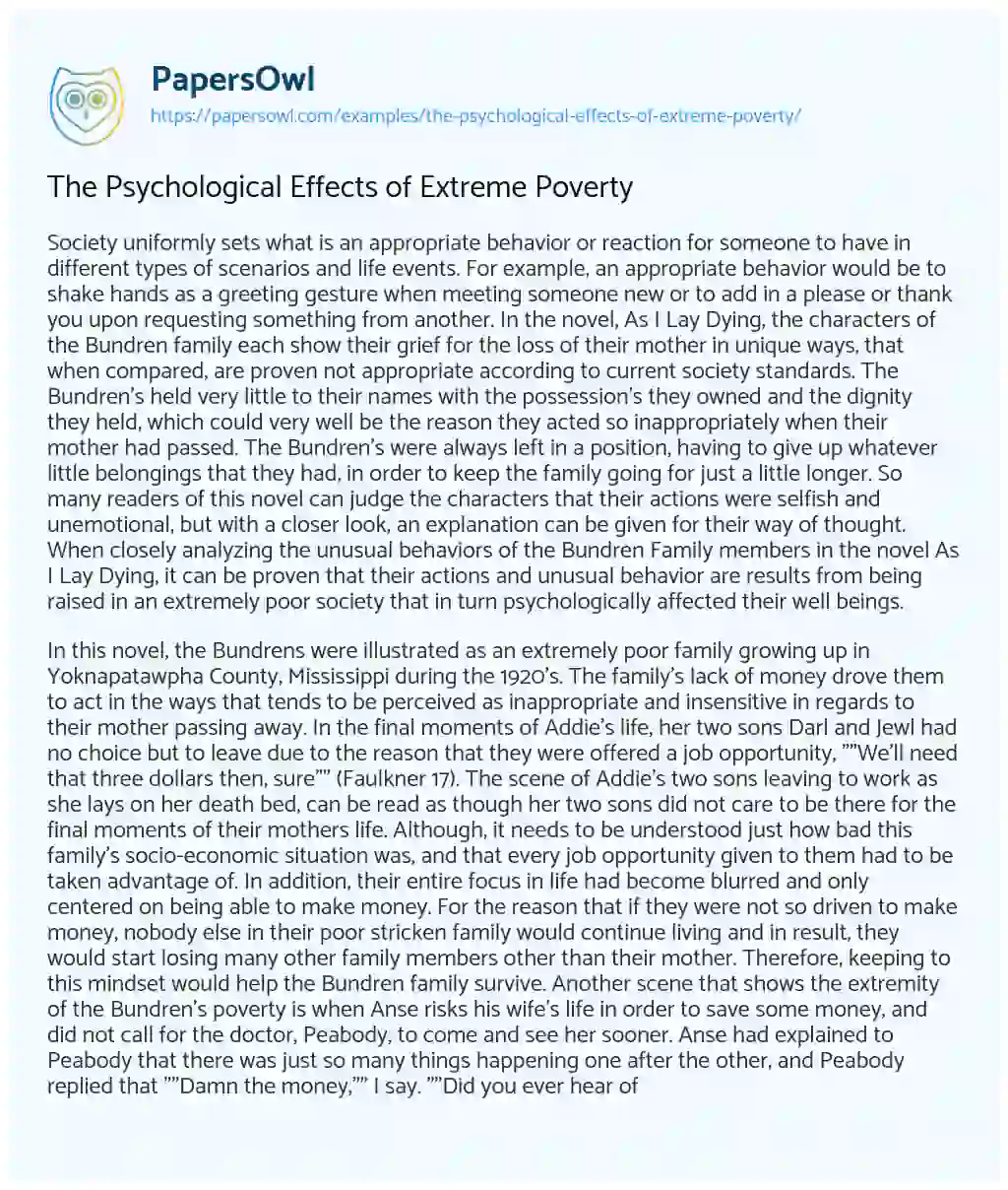 Essay on The Psychological Effects of Extreme Poverty