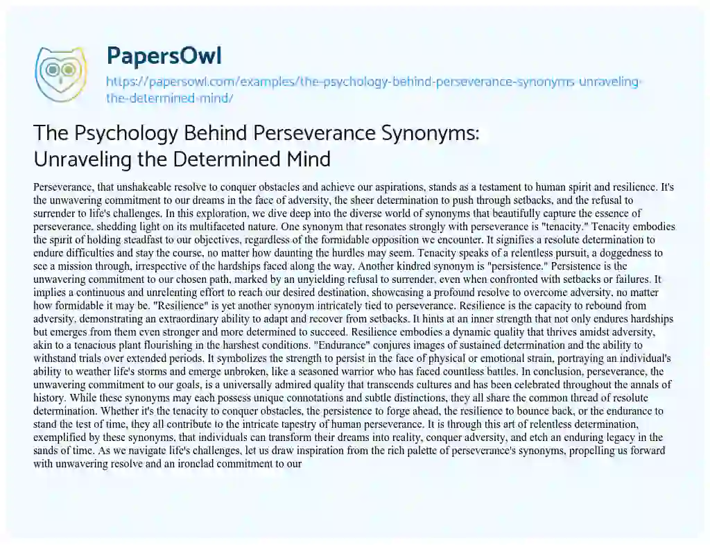 Essay on The Psychology Behind Perseverance Synonyms: Unraveling the Determined Mind