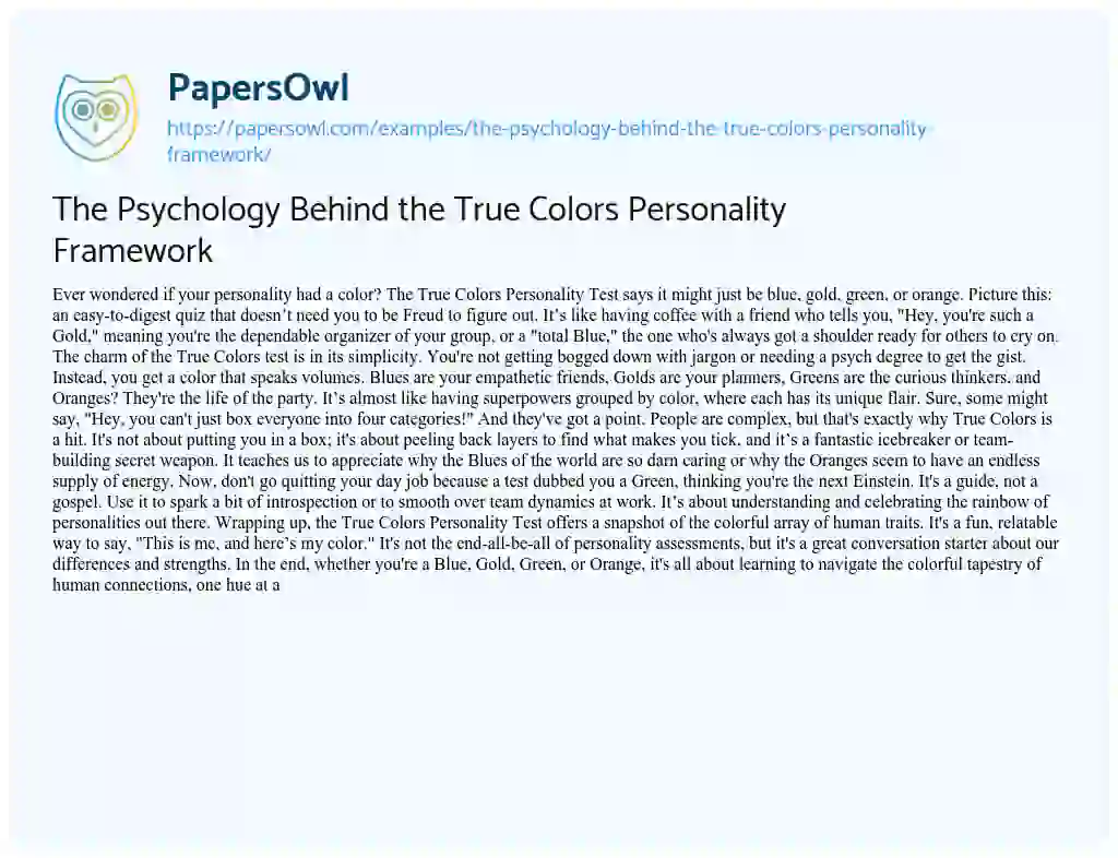 Essay on The Psychology Behind the True Colors Personality Framework