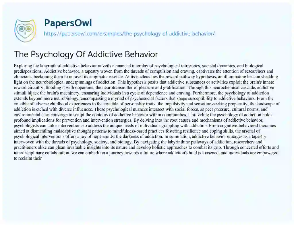 Essay on The Psychology of Addictive Behavior