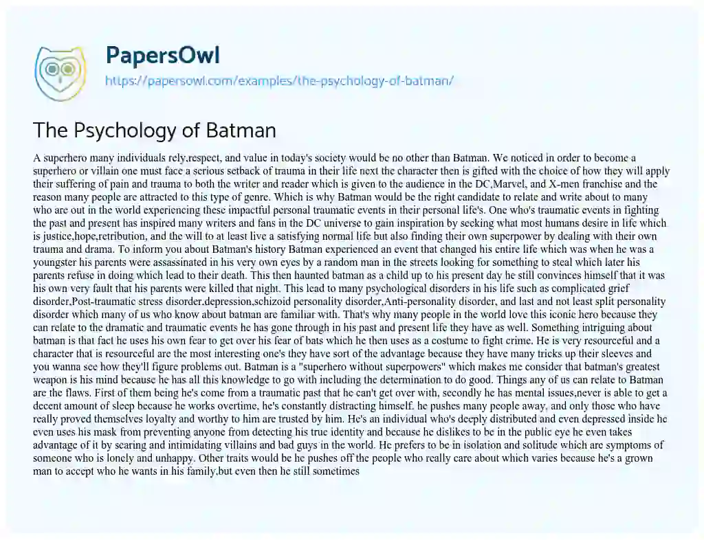 Essay on The Psychology of Batman