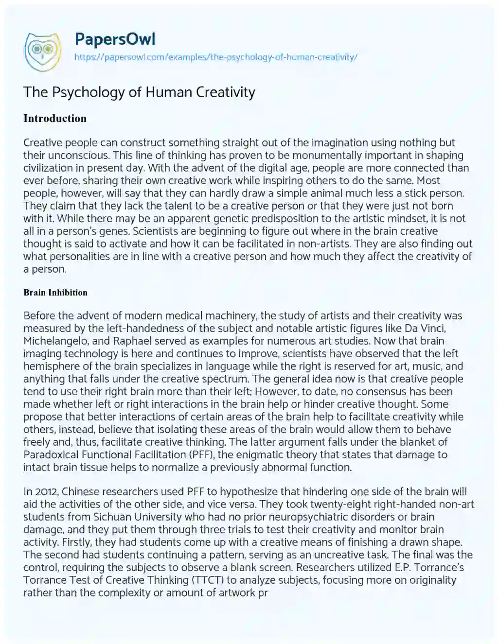 essay on human creativity