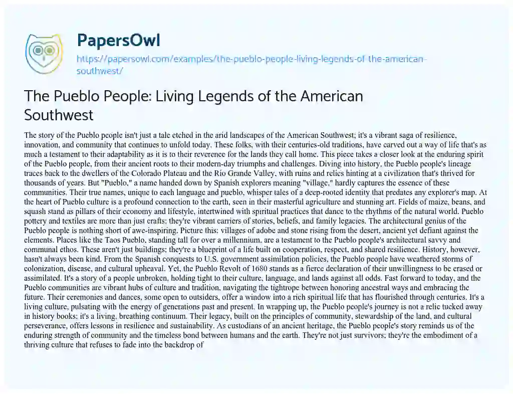 Essay on The Pueblo People: Living Legends of the American Southwest