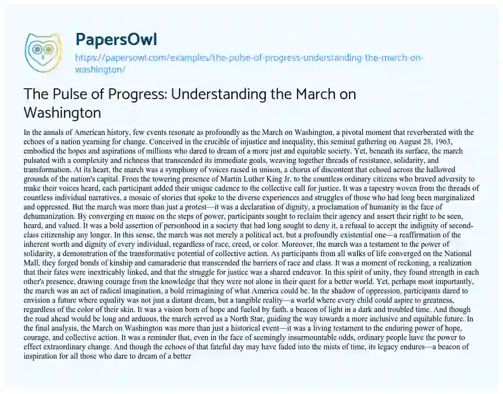 Essay on The Pulse of Progress: Understanding the March on Washington