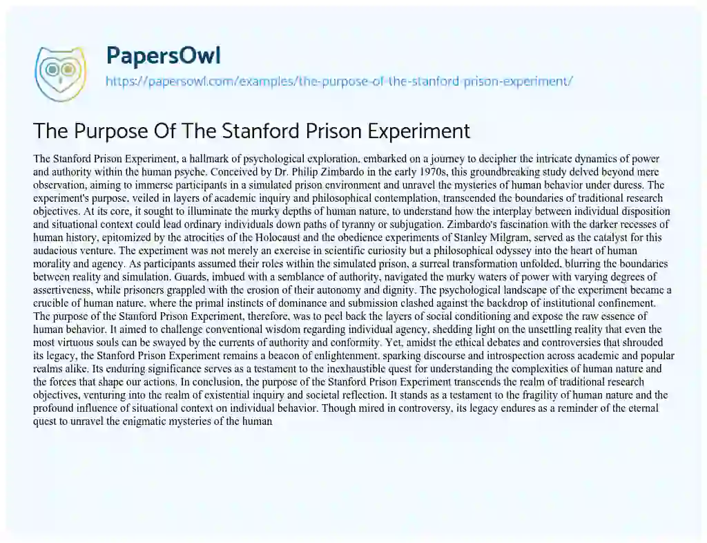 Essay on The Purpose of the Stanford Prison Experiment