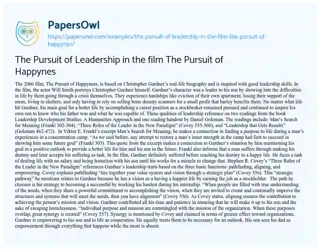 The Pursuit of Leadership in the Film the Pursuit of Happynes essay