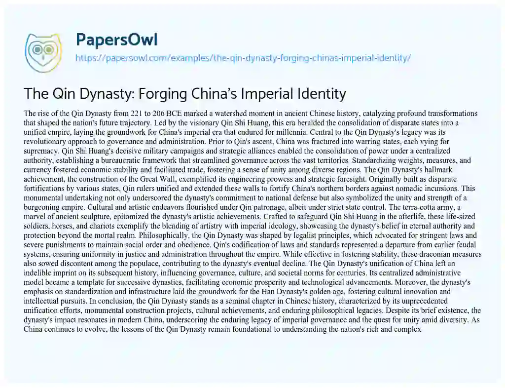 Essay on The Qin Dynasty: Forging China’s Imperial Identity