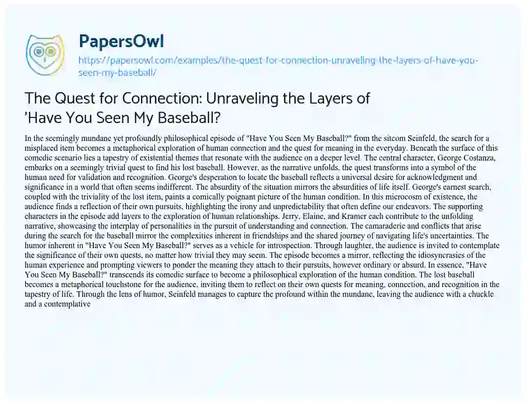 Essay on The Quest for Connection: Unraveling the Layers of ‘Have you Seen my Baseball?