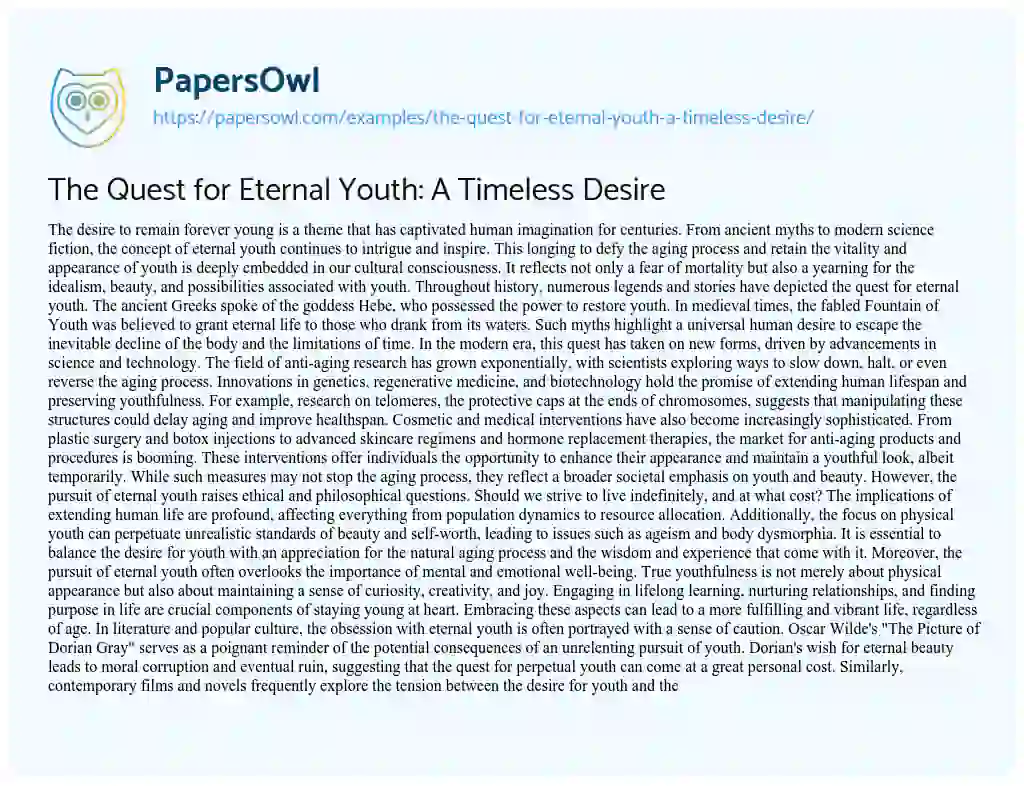 Essay on The Quest for Eternal Youth: a Timeless Desire
