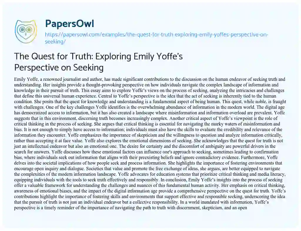 Essay on The Quest for Truth: Exploring Emily Yoffe’s Perspective on Seeking