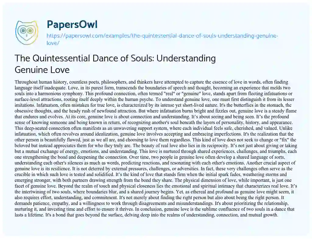 Essay on The Quintessential Dance of Souls: Understanding Genuine Love