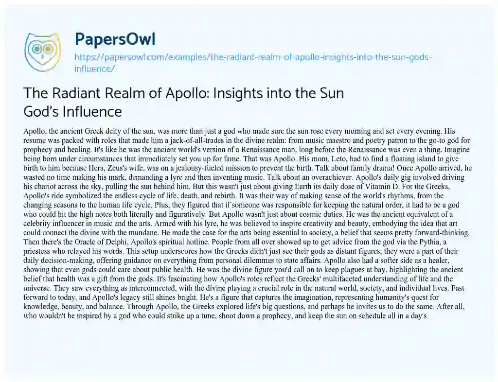 Essay on The Radiant Realm of Apollo: Insights into the Sun God’s Influence