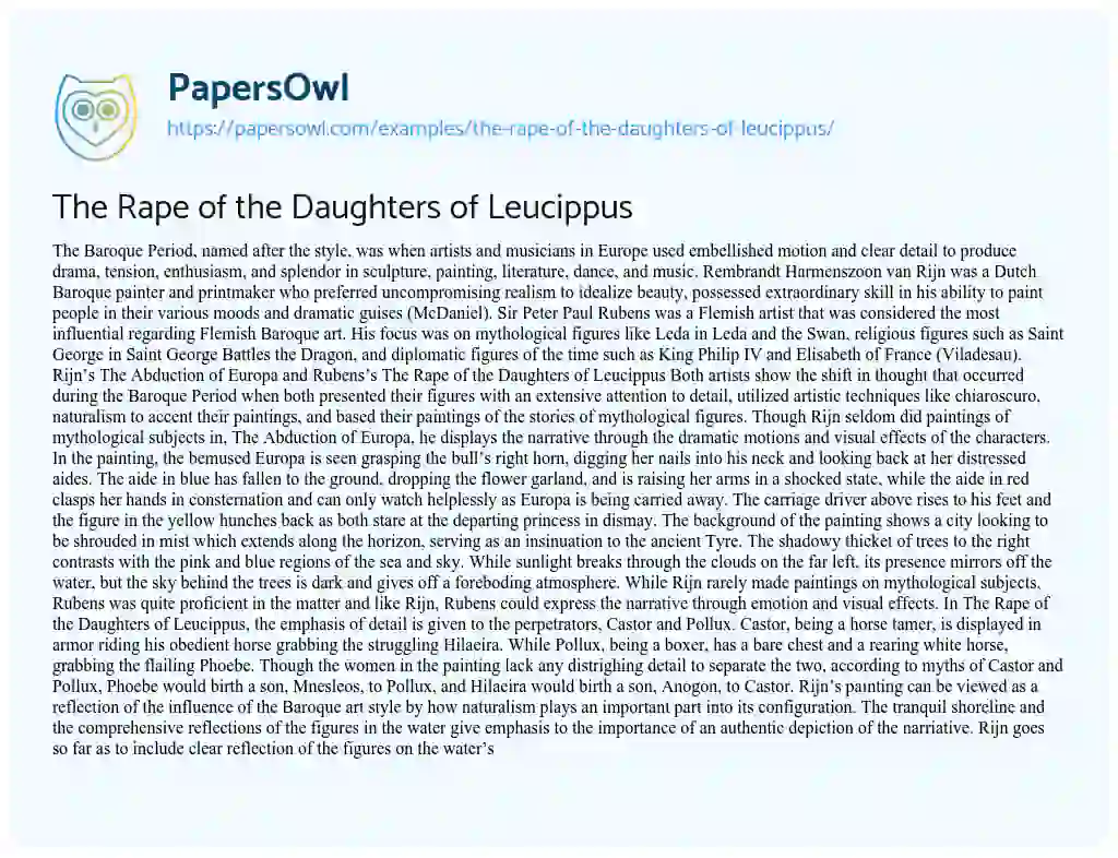 Essay on The Rape of the Daughters of Leucippus