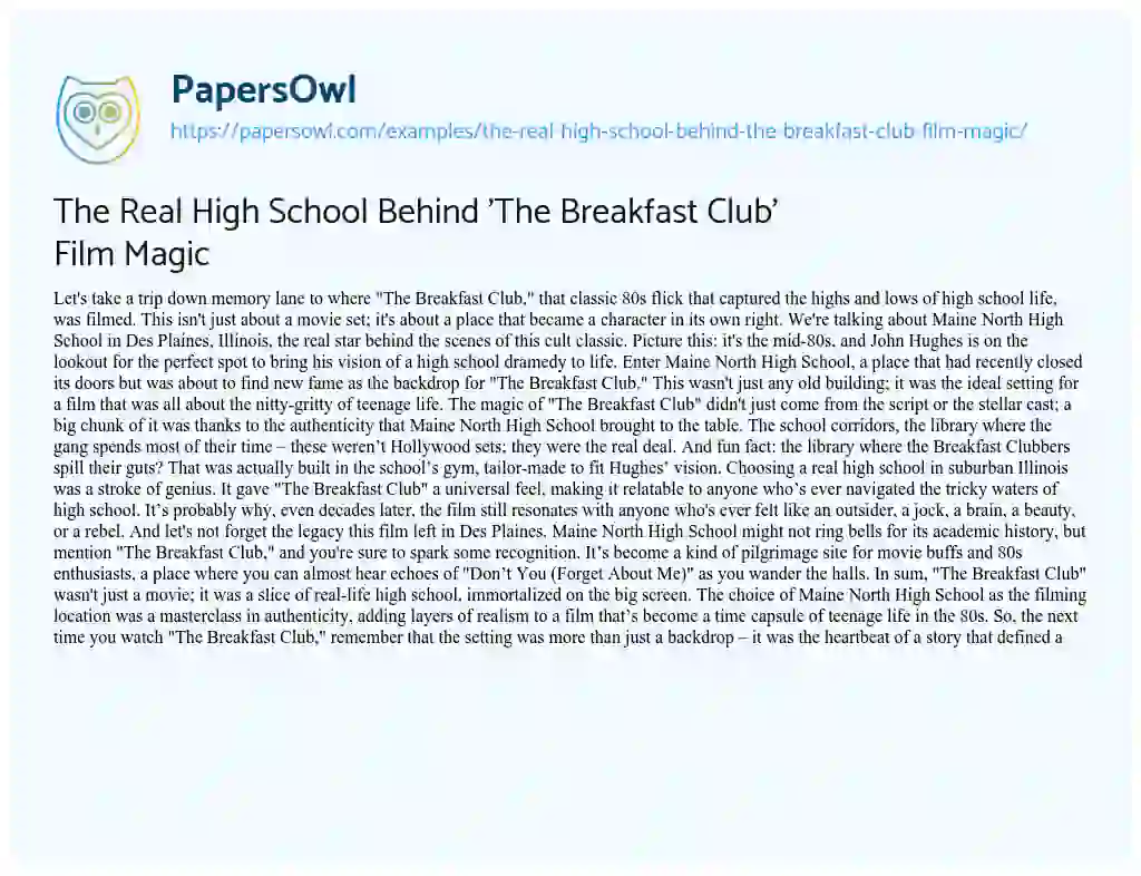 Essay on The Real High School Behind ‘The Breakfast Club’ Film Magic