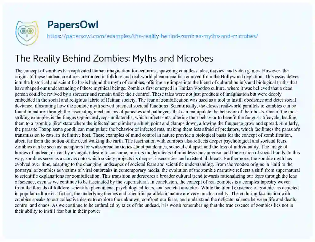 Essay on The Reality Behind Zombies: Myths and Microbes