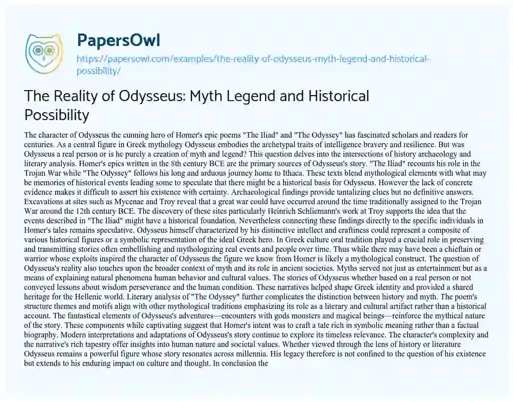 Essay on The Reality of Odysseus: Myth Legend and Historical Possibility