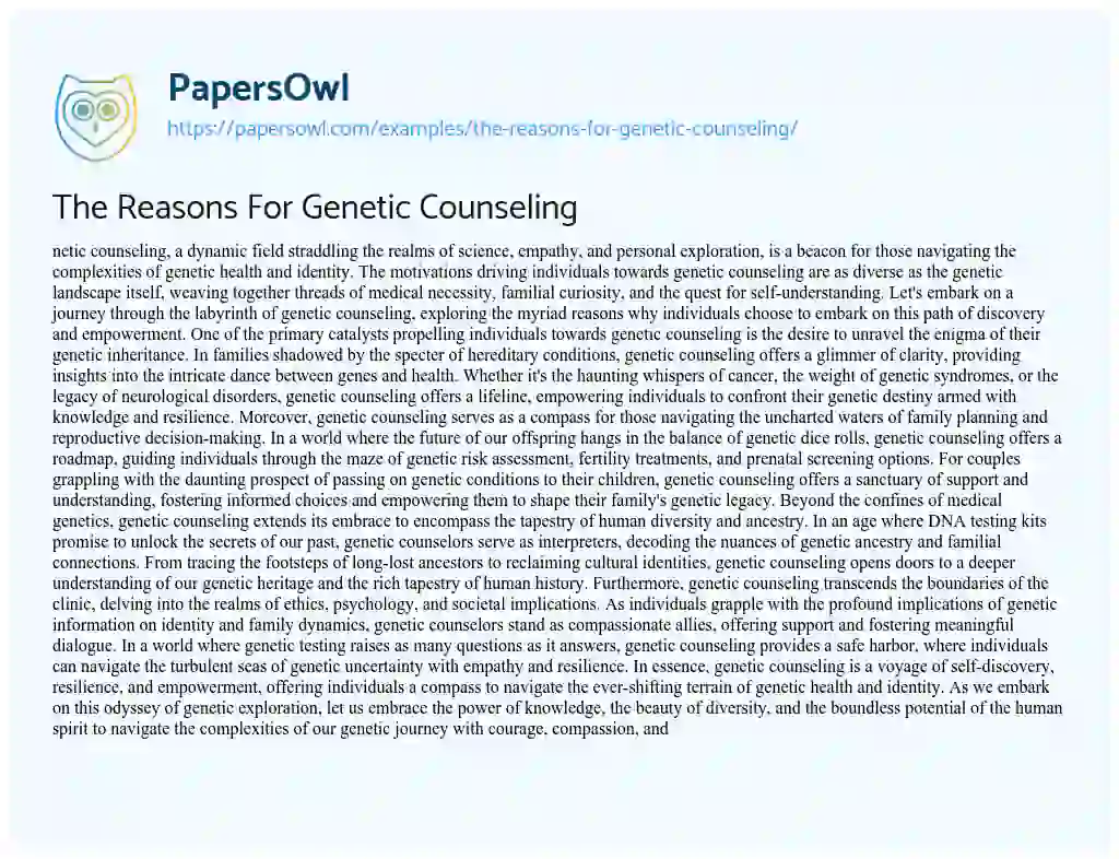 Essay on The Reasons for Genetic Counseling