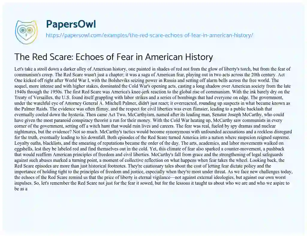 Essay on The Red Scare: Echoes of Fear in American History