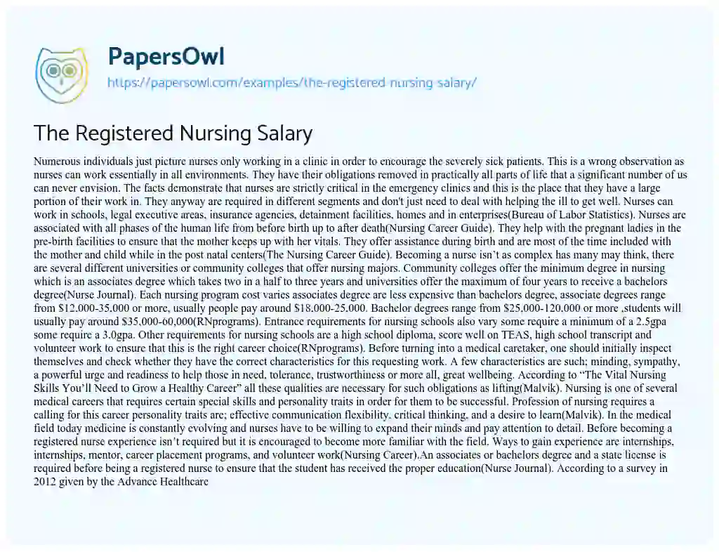 Essay on The Registered Nursing Salary