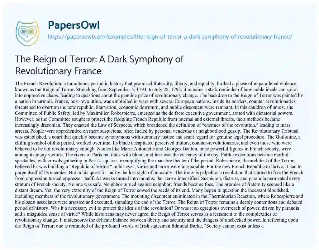 Essay on The Reign of Terror: a Dark Symphony of Revolutionary France