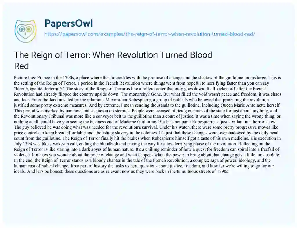 Essay on The Reign of Terror: when Revolution Turned Blood Red