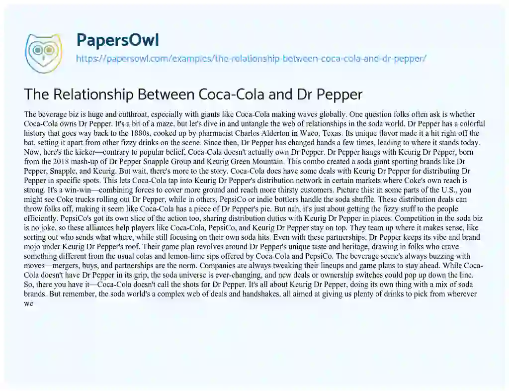 Essay on The Relationship between Coca-Cola and Dr Pepper