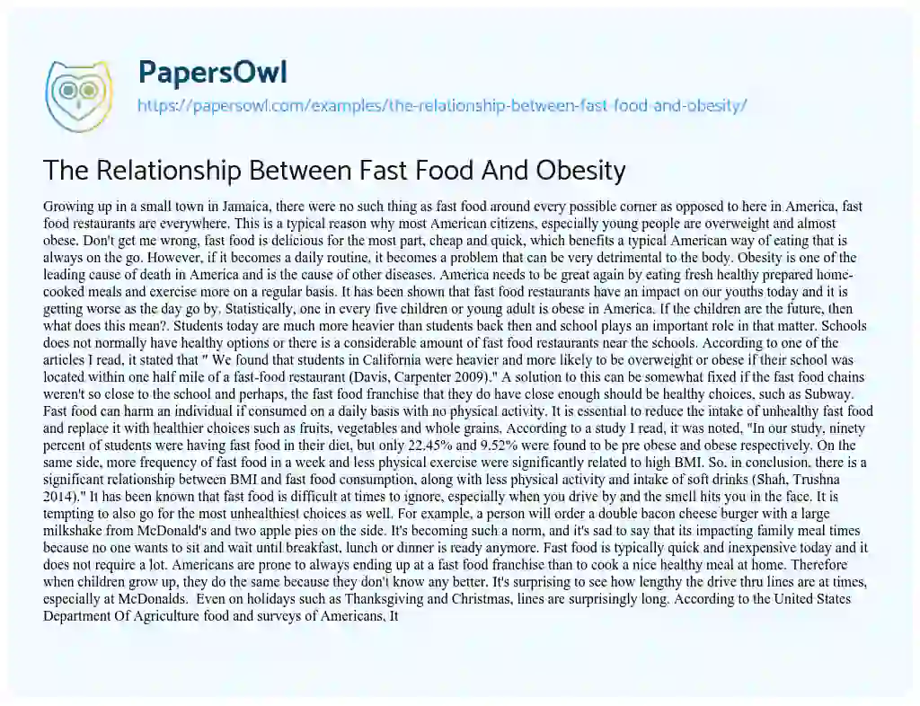 Essay on The Relationship between Fast Food and Obesity