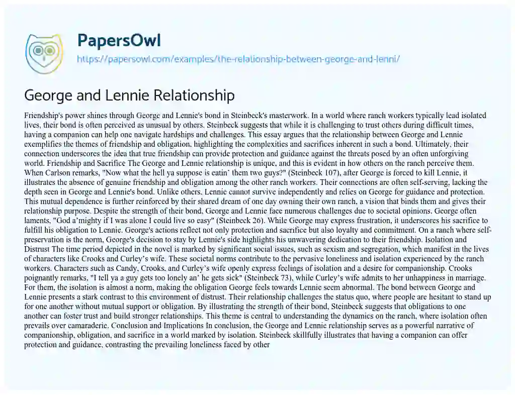 Essay on The Relationship between George and Lenni