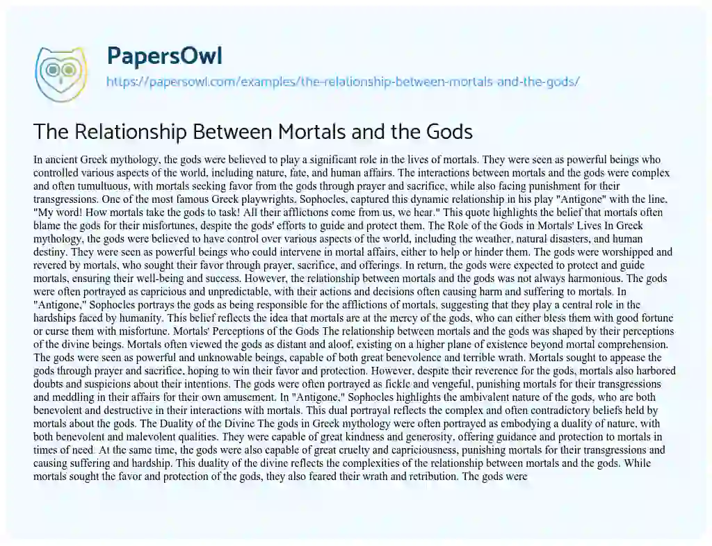 Essay on The Relationship Between Mortals and the Gods