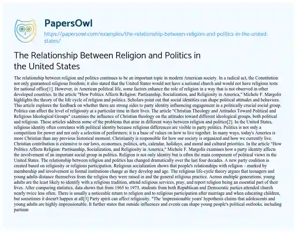 Essay on The Relationship between Religion and Politics in the United States