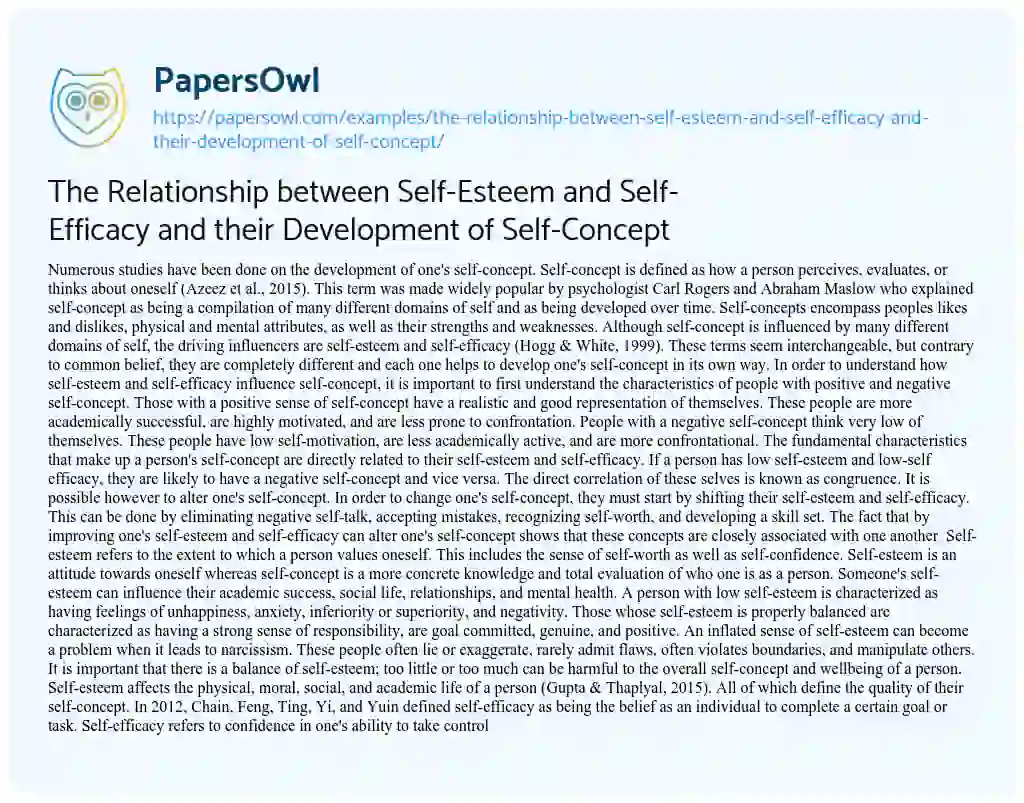 Essay on The Relationship between Self-Esteem and Self-Efficacy and their Development of Self-Concept