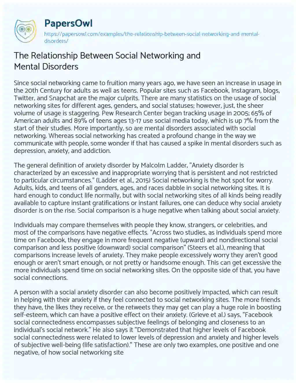 The Relationship between Social Networking and Mental Disorders essay