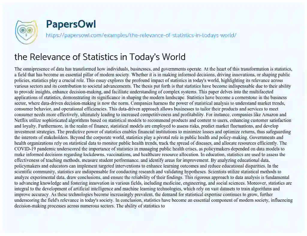 Essay on the Relevance of Statistics in Today’s World
