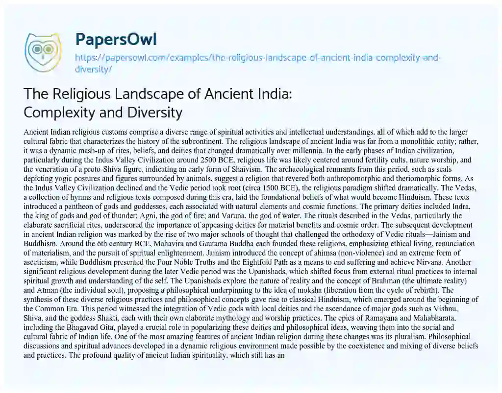 Essay on The Religious Landscape of Ancient India: Complexity and Diversity