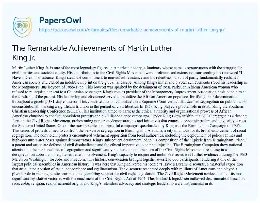 Essay on The Remarkable Achievements of Martin Luther King Jr.