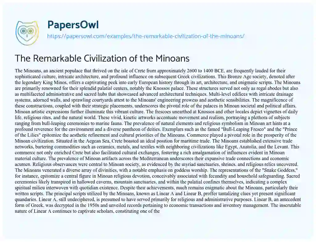 Essay on The Remarkable Civilization of the Minoans