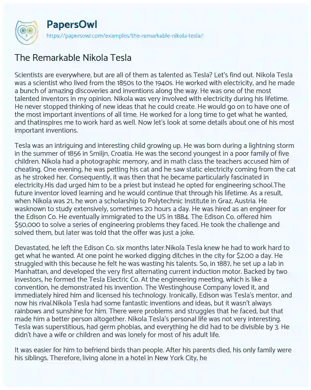 Essay on The Remarkable Nikola Tesla