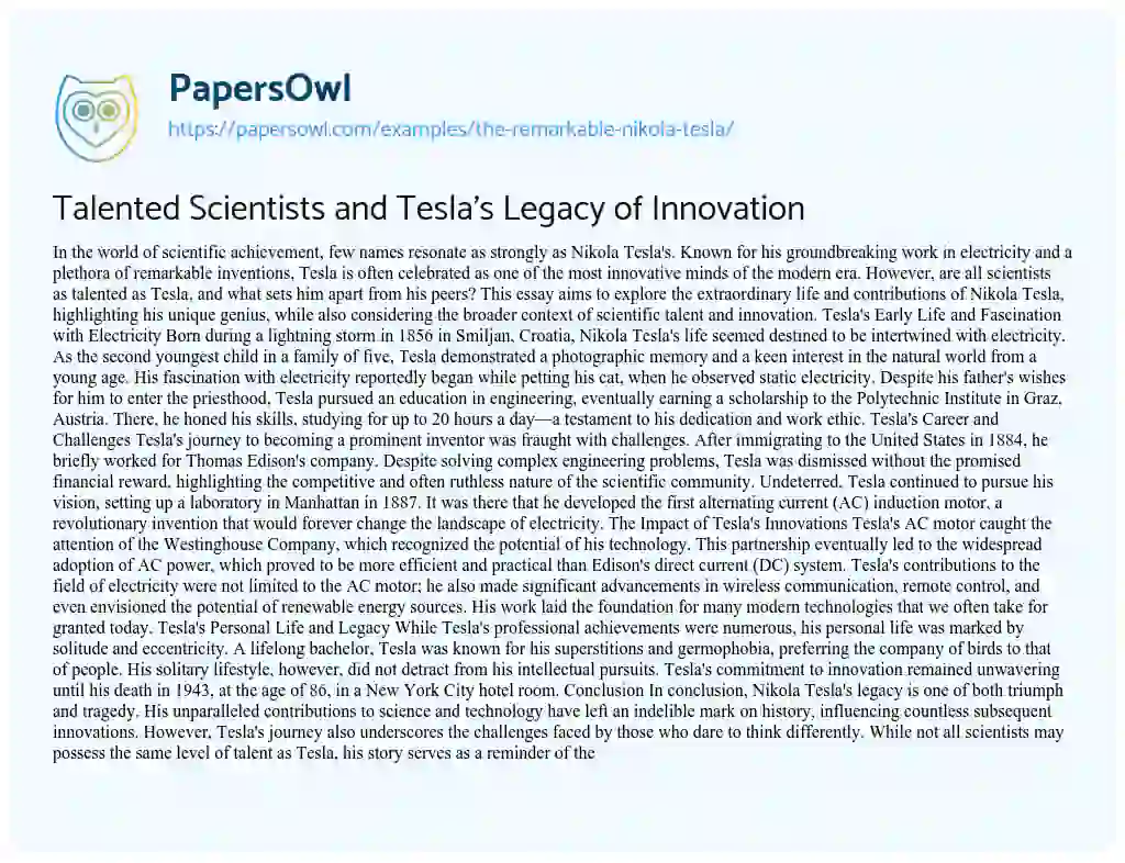 nikola tesla essay in english