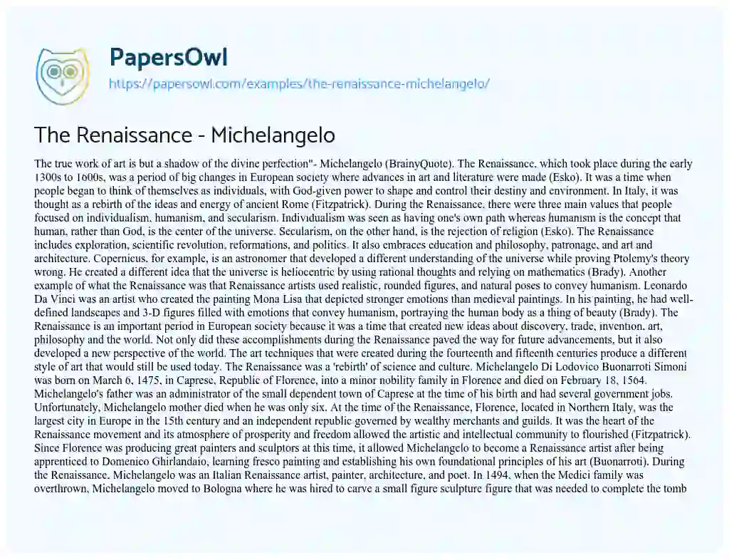 Essay on The Renaissance – Michelangelo