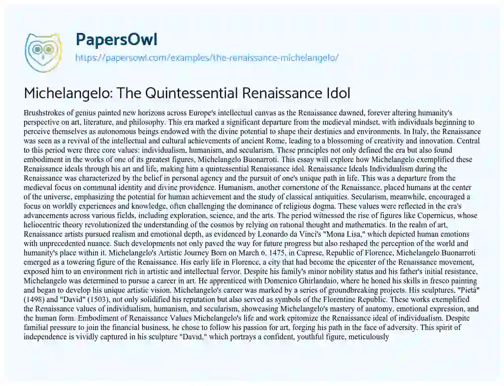 Essay on The Renaissance – Michelangelo