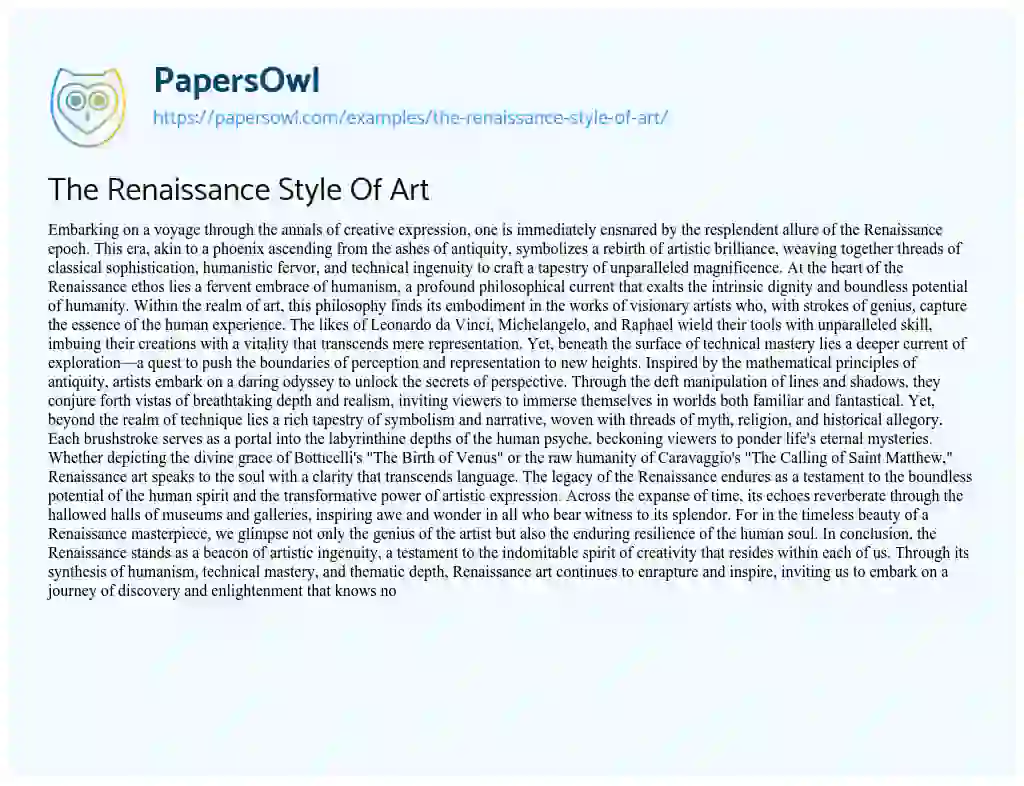 Essay on The Renaissance Style of Art