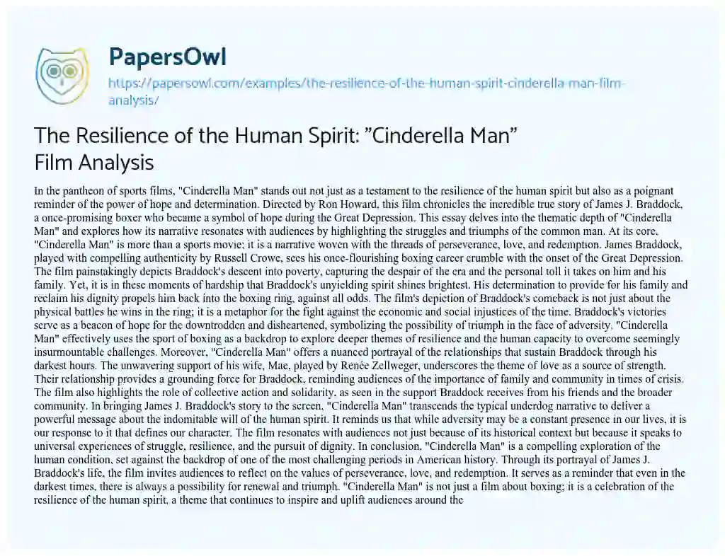 Essay on The Resilience of the Human Spirit: “Cinderella Man” Film Analysis