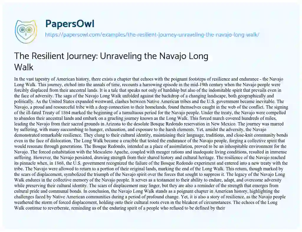 Essay on The Resilient Journey: Unraveling the Navajo Long Walk