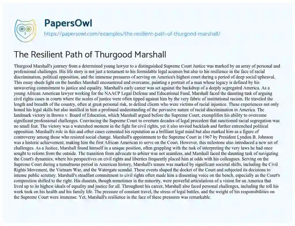 Essay on The Resilient Path of Thurgood Marshall