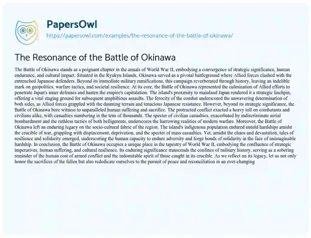 Essay on The Resonance of the Battle of Okinawa