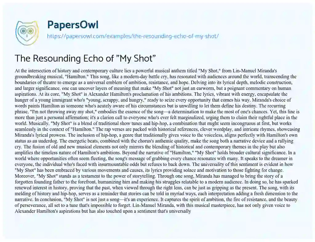 Essay on The Resounding Echo of “My Shot”