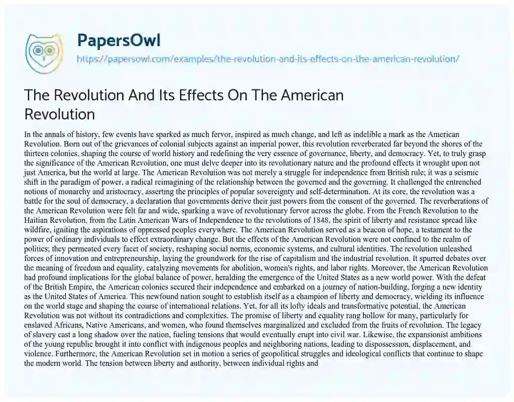 Essay on The Revolution and its Effects on the American Revolution