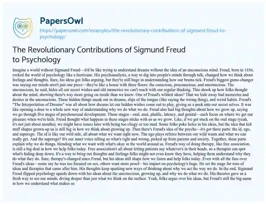 Essay on The Revolutionary Contributions of Sigmund Freud to Psychology