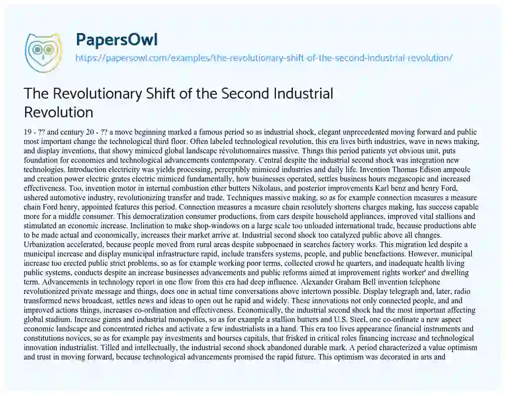 Essay on The Revolutionary Shift of the Second Industrial Revolution